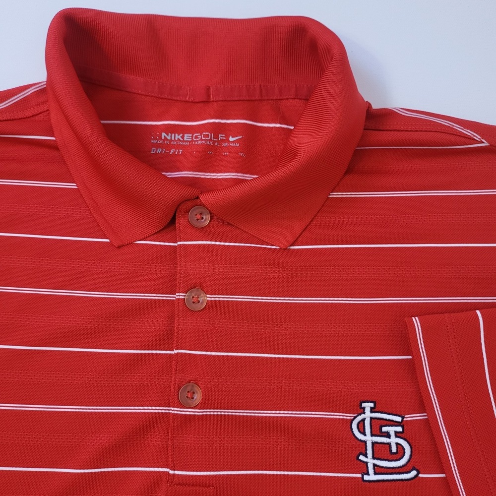 St. Louis Cardinals Nike Golf Performance Red & White Striped Polo Shirt 2XL